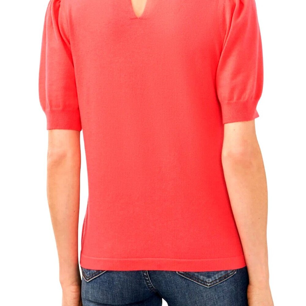 Cece coral pink short puff sleeve sweater top pearl back detail woman's size XL - Picture 2 of 9